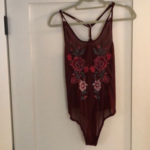 Ivivi embroidered maroon sheer bodysuit